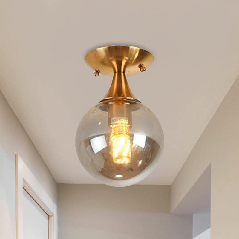 White-Yellow/Gray-Blue/Smoke Gray Glass Orb Shade Semi Mount Lighting - Nordic Style 1 Bulb Ceiling