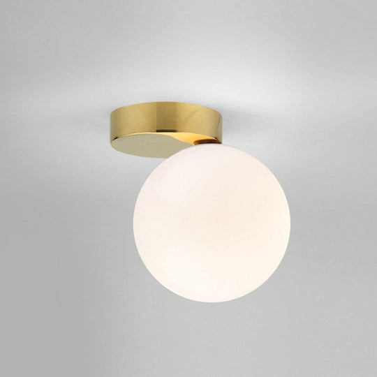 Nordic 1 - Bulb Flush Mount Ceiling Light In Gold Finish With White Glass Globe