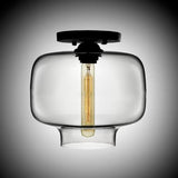 Modern Multi-Colored Lantern Flushmount Light With Glass Shade - Black Finish
