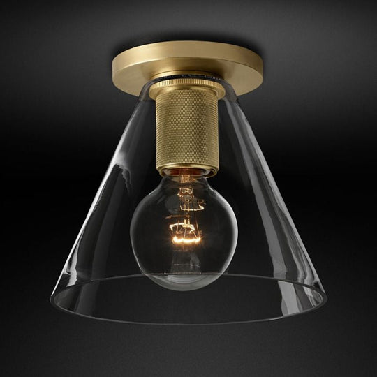 Modern Glass Flush Pendant Ceiling Light In Brass For Balcony - Globe Cone Cylinder Trumpet Shapes