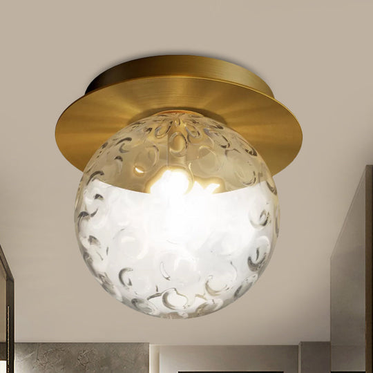 Modern Water Glass Globe Flush Pendant Light - Clear Indoor Ceiling Mount With 1 Bulb