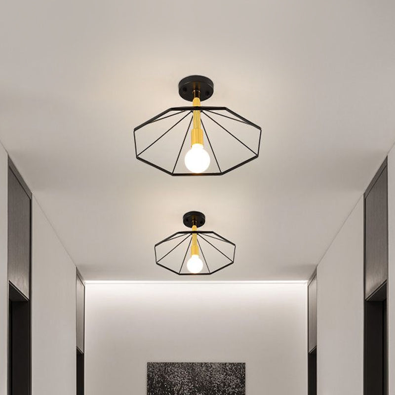 Sleek Black Metal Semi Flush Ceiling Light - Minimalist 1 Fixture Perfect For Lobby