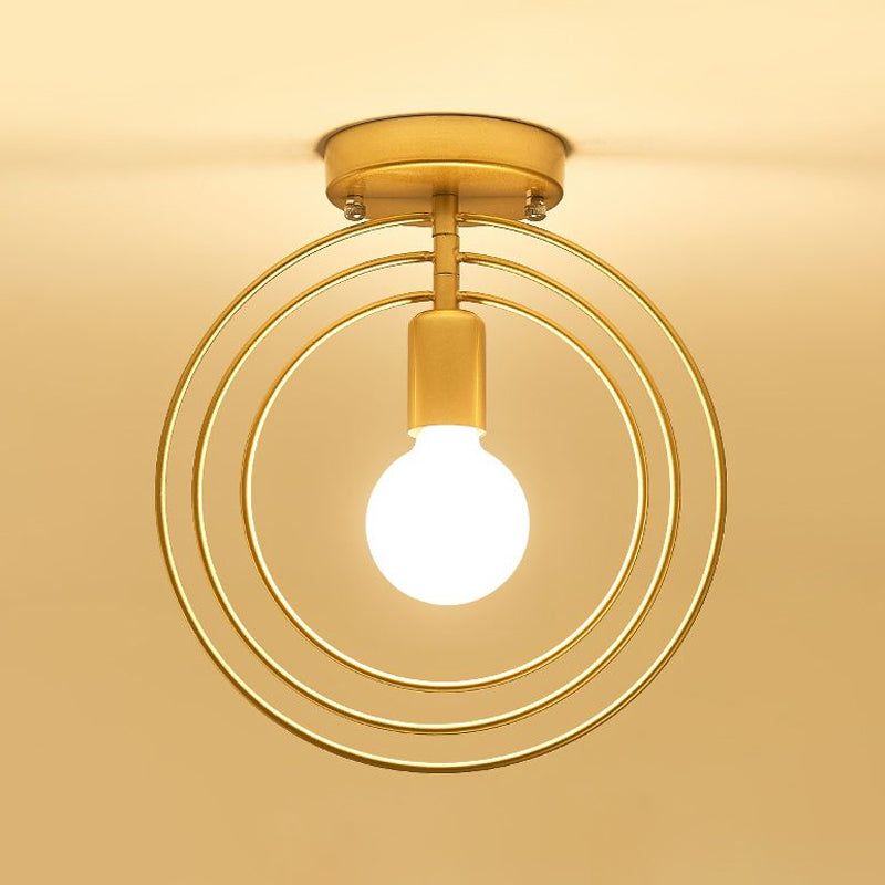Modern Golden Flush Mount Ceiling Light With Triple Metal Ring - Ideal For Bedroom