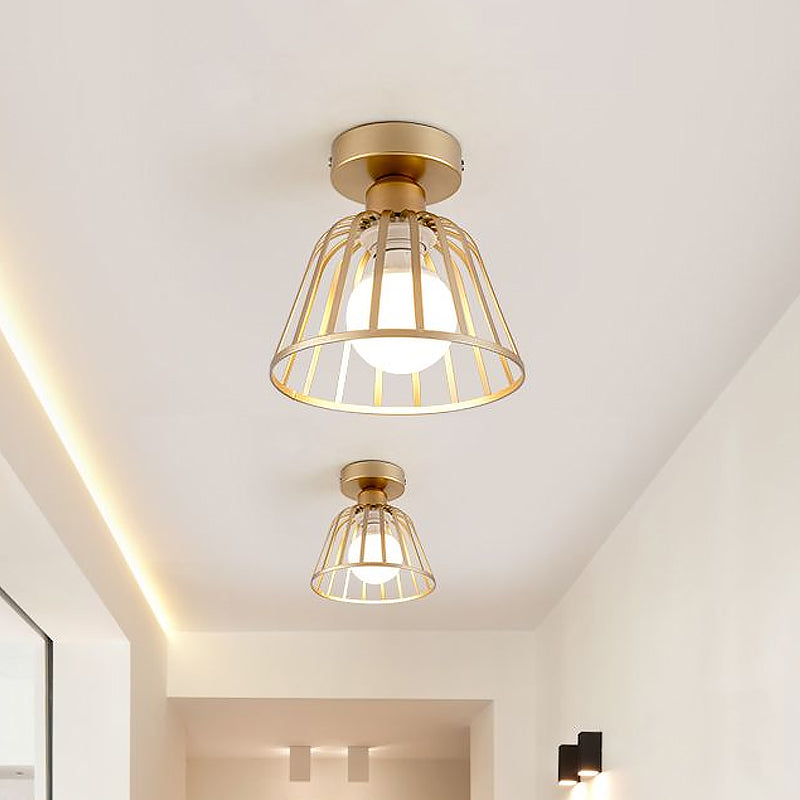 Contemporary Black/Gold Conical Flush Mount Ceiling Light For Staircases - Metal Fixture 1 Bulb