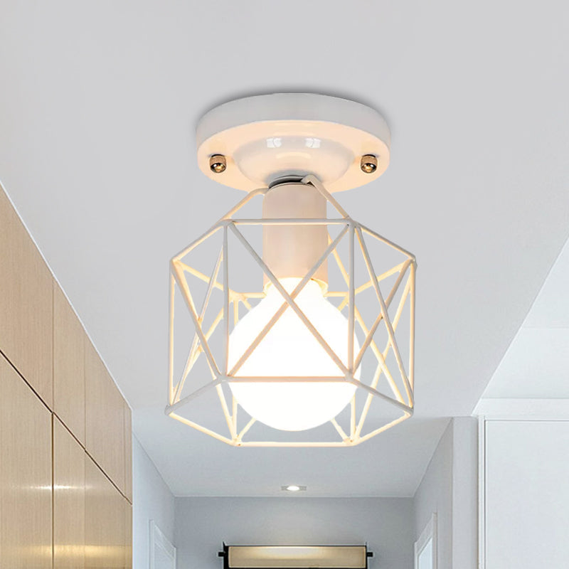 Minimalist Metal Frame Ceiling Mounted Light With White Pink And Green Accents - Ideal For Cloakroom