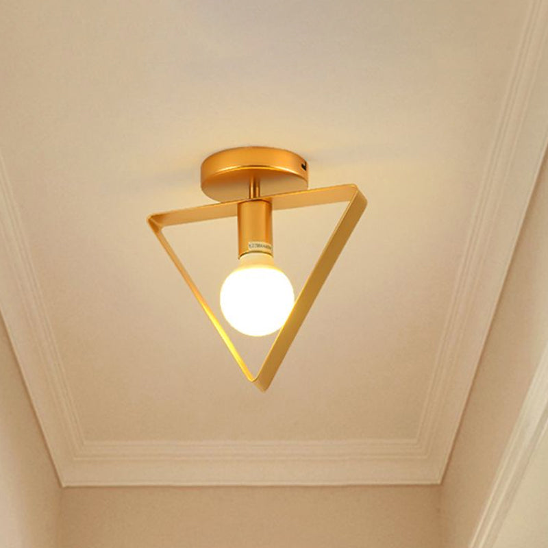Nordic Metal Semi - Flush Mount Ceiling Light In Gold - Triangular/Square/Round Shade 1 - Light