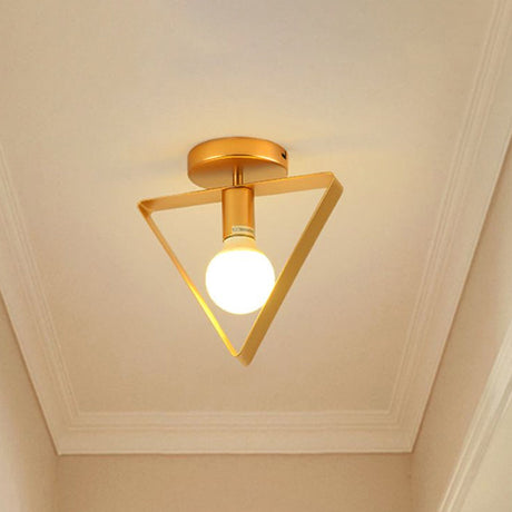 Nordic Metal Semi-Flush Mount Ceiling Light In Gold - Triangular/Square/Round Shade 1-Light Fixture
