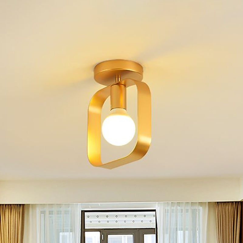Nordic Metal Semi-Flush Mount Ceiling Light In Gold - Triangular/Square/Round Shade 1-Light Fixture