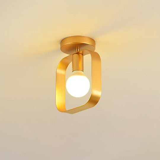 Nordic Metal Semi - Flush Mount Ceiling Light In Gold - Triangular/Square/Round Shade 1 - Light
