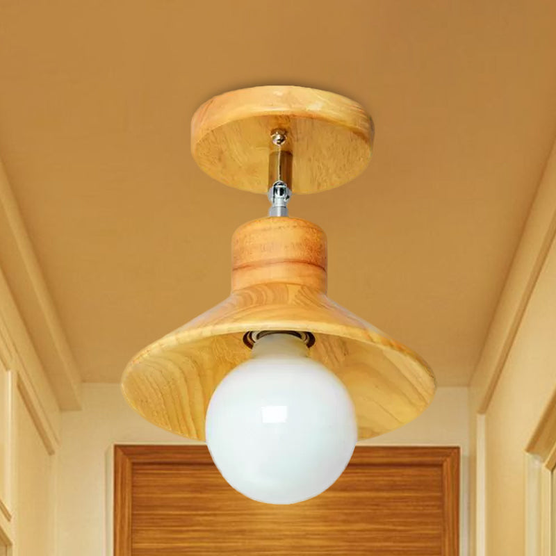 Modern Wooden Square/Trumpet/Pineapple Semi - Flush Ceiling Light - 1 Indoor Mount