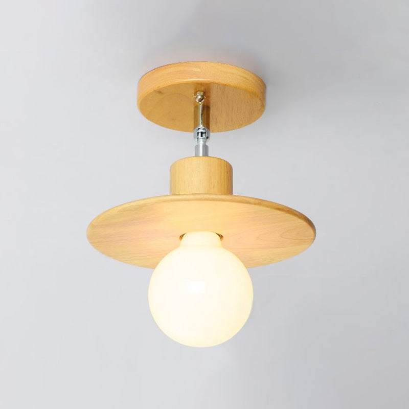 Modern Wooden Square/Trumpet/Pineapple Semi-Flush Ceiling Light - 1 Indoor Mount