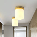 Frosted Glass Geometric Flush Mount Light - Nordic Style Ceiling Fixture For Corridor In White