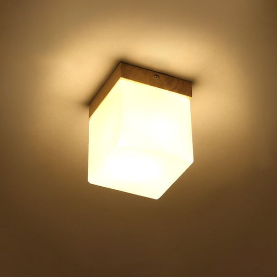 Frosted Glass Geometric Flush Mount Light - Nordic Style Ceiling Fixture For Corridor In White