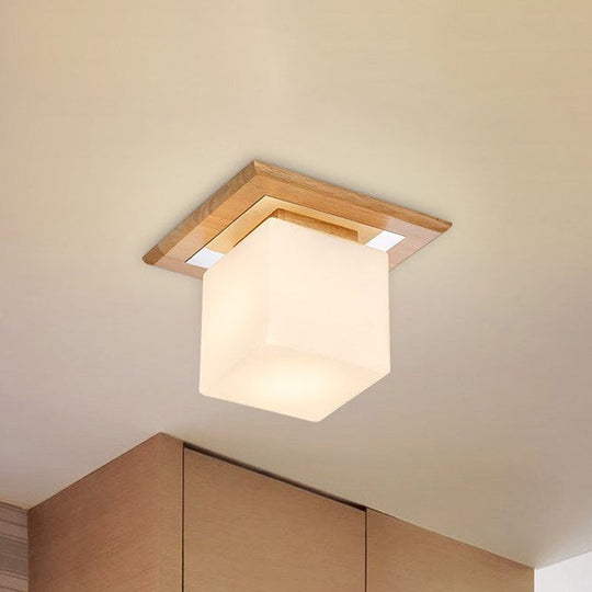 Frosted Glass Geometric Flush Mount Light - Nordic Style Ceiling Fixture For Corridor In White