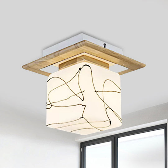 Frosted Glass Geometric Flush Mount Light - Nordic Style Ceiling Fixture For Corridor In White
