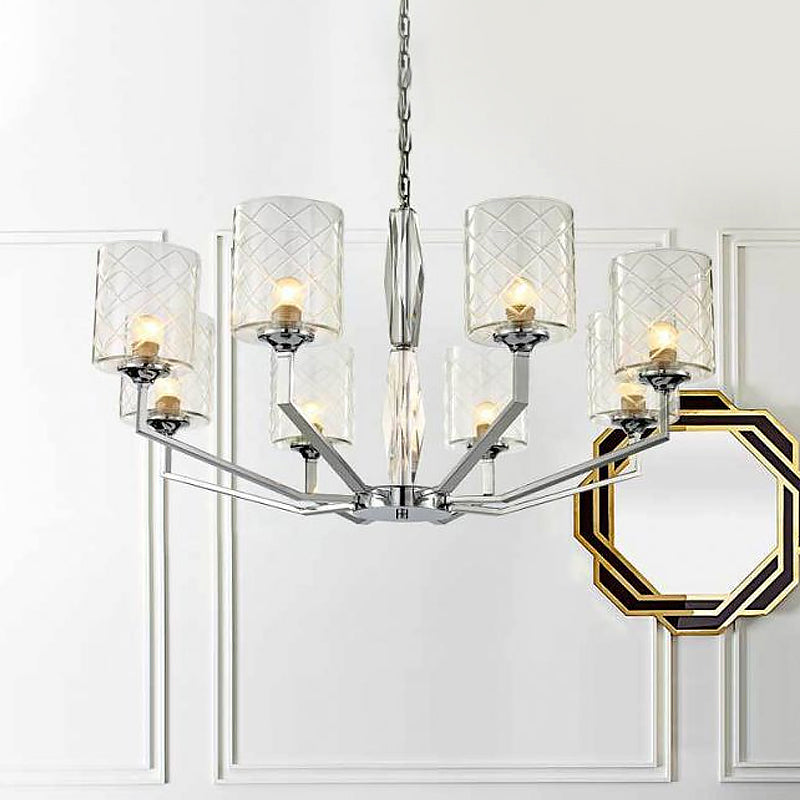 Sleek Glass Up Chandelier 6/8-Light Ceiling Lighting Fixture In Chrome
