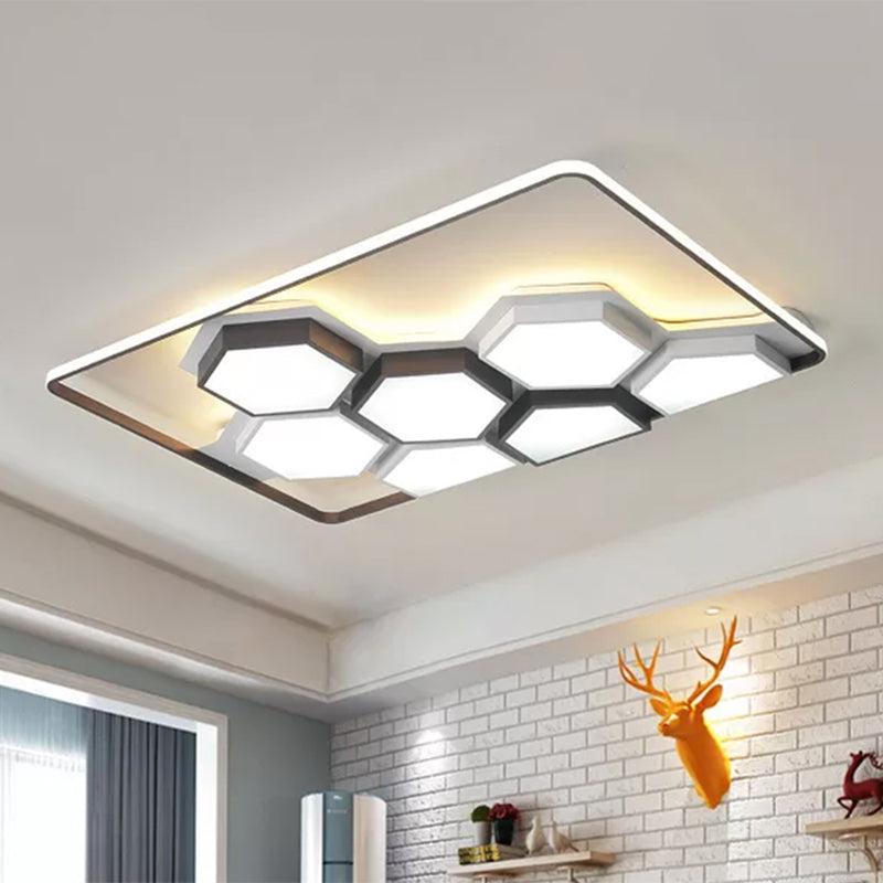 Honeycomb Metal Flush Ceiling Light: Modern Black & White Led Fixture (19.5’/35.5’) For Living Room