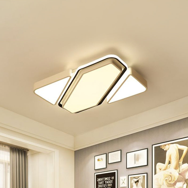 Modern Metal White Led Flush Ceiling Light With Acrylic Diffuser - Spliced Rectangle Design