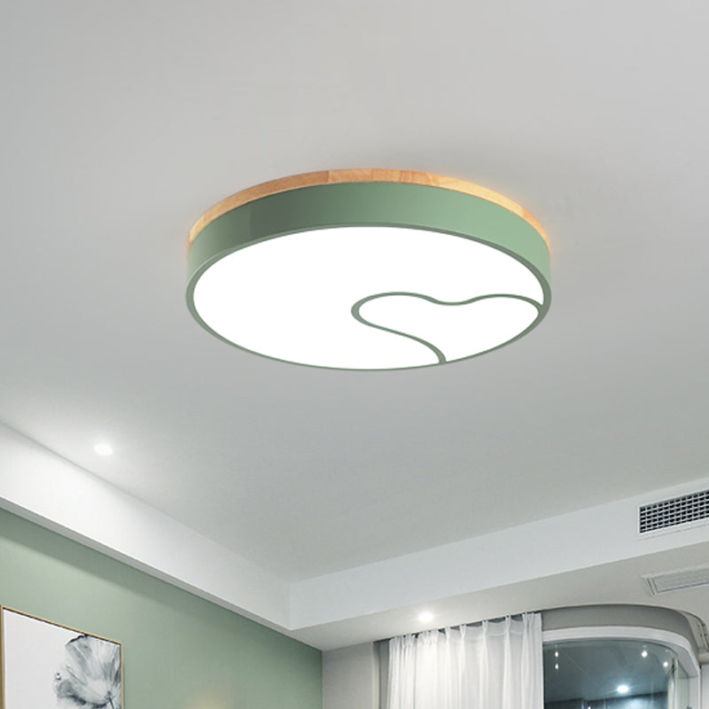 Nordic Led Flush Light With Metal Round Shade - Green/Grey/White Ceiling Lamp In Warm/White