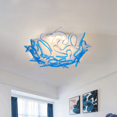 Contemporary Acrylic Flush Ceiling Lamp With Led Light Fixture - Blue/Brown/Orange