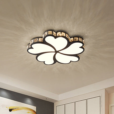 Modern Metal Clover Flush Mount Light With Clear K9 Crystal Led Black/White