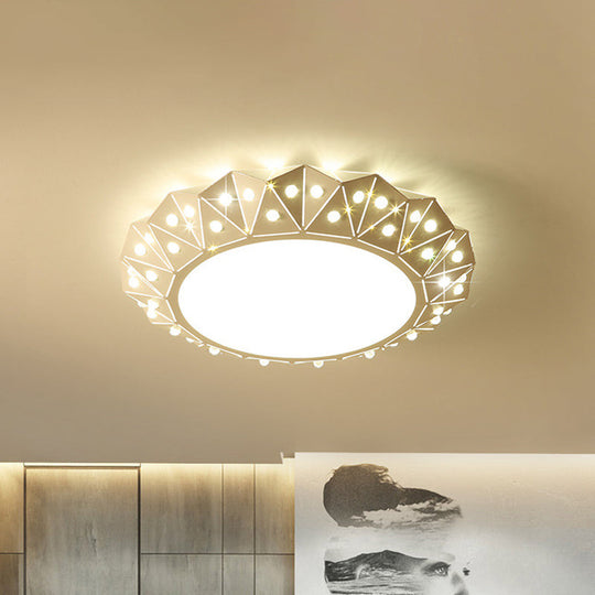 Modern Faceted Round Flushmount Light With Warm/White Led Lighting And Iron Shade 16.5’/22.5’ Wide