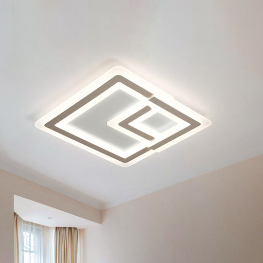 Nordic Square Led Flush Mount Lamp - Multiple Sizes Metal & Acrylic White Ceiling Light In