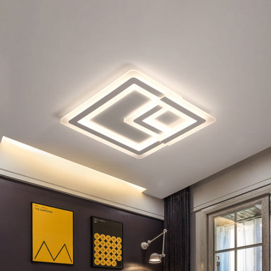 Nordic Square Led Flush Mount Lamp - Multiple Sizes Metal & Acrylic White Ceiling Light In