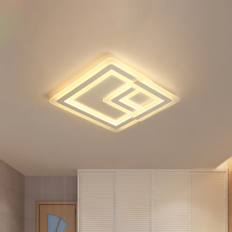 Nordic Square Led Flush Mount Lamp - Multiple Sizes Metal & Acrylic White Ceiling Light In