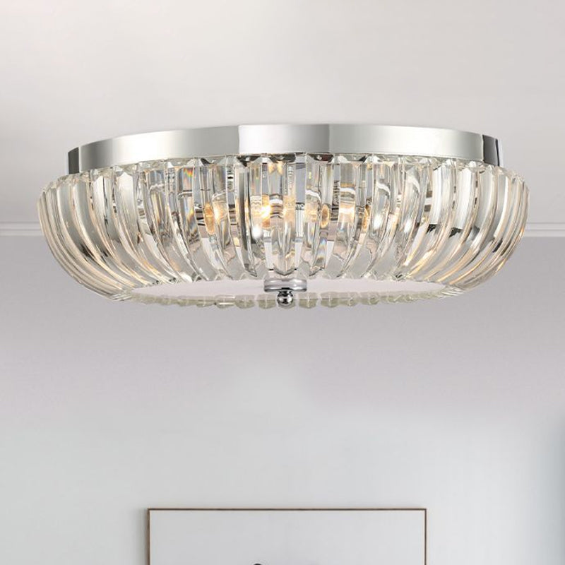 Modern Round Flush Mount Light With Clear Crystal Shade - 3/4 Lights Chrome Ceiling Flushmount