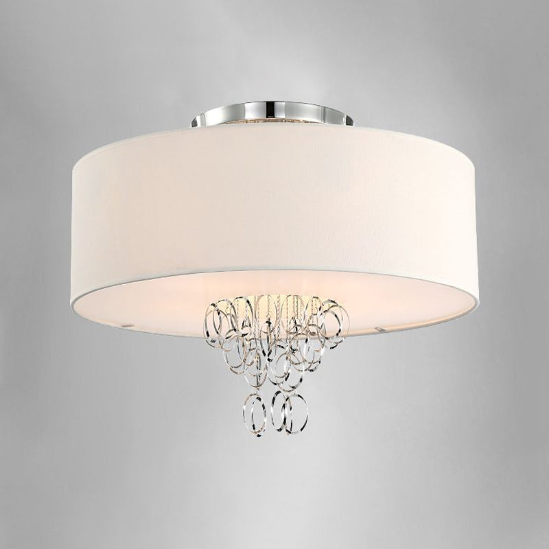Modern Drum Flush Mount Ceiling Light 4/5 Lights Metal Ring With White Fabric Shade 19.5’/23.5’ W