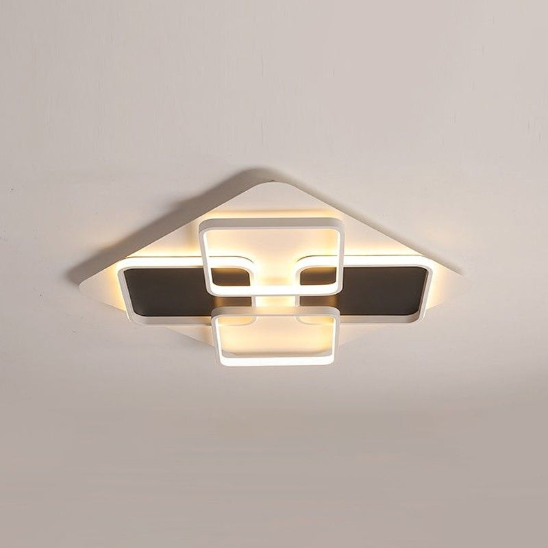 Contemporary Metal Led Multi Square Flush Mount Light In Black/White Warm/White Sizes: 18/24.5/34.5