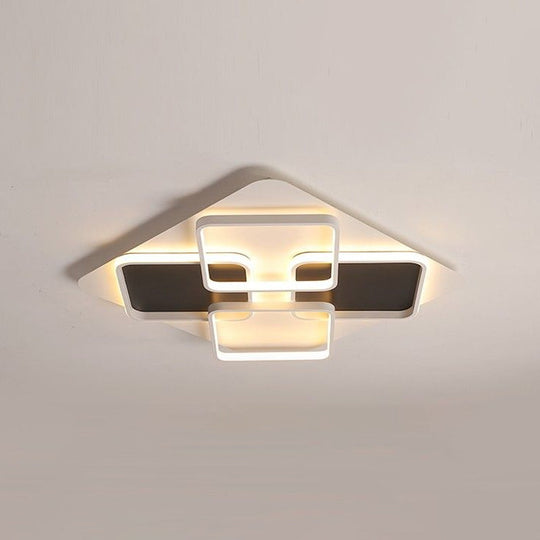 Contemporary Metal Led Multi Square Flush Mount Light In Black/White Warm/White Sizes: 18/24.5/34.5