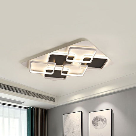 Contemporary Metal Led Multi Square Flush Mount Light In Black/White Warm/White Sizes: 18/24.5/34.5