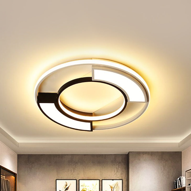 Modernism Ring Flushmount Light With Frosted Diffuser - Metallic Black And White Led Ceiling