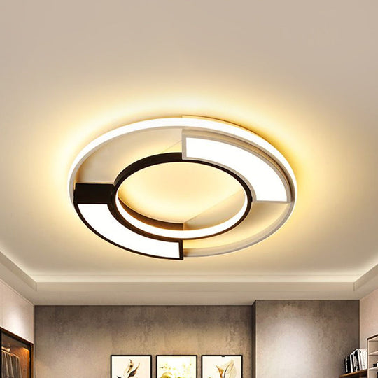 Modernism Ring Flushmount Light With Frosted Diffuser - Metallic Black And White Led Ceiling 16/19.5