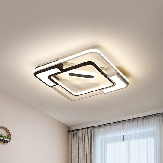 Modern Led Flush Mount Lamp: Black/White Metal Ceiling Light 16’/19.5’/35.5’ W