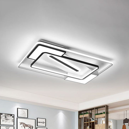 Modern Led Flush Mount Lamp: Black/White Metal Ceiling Light 16’/19.5’/35.5’ W