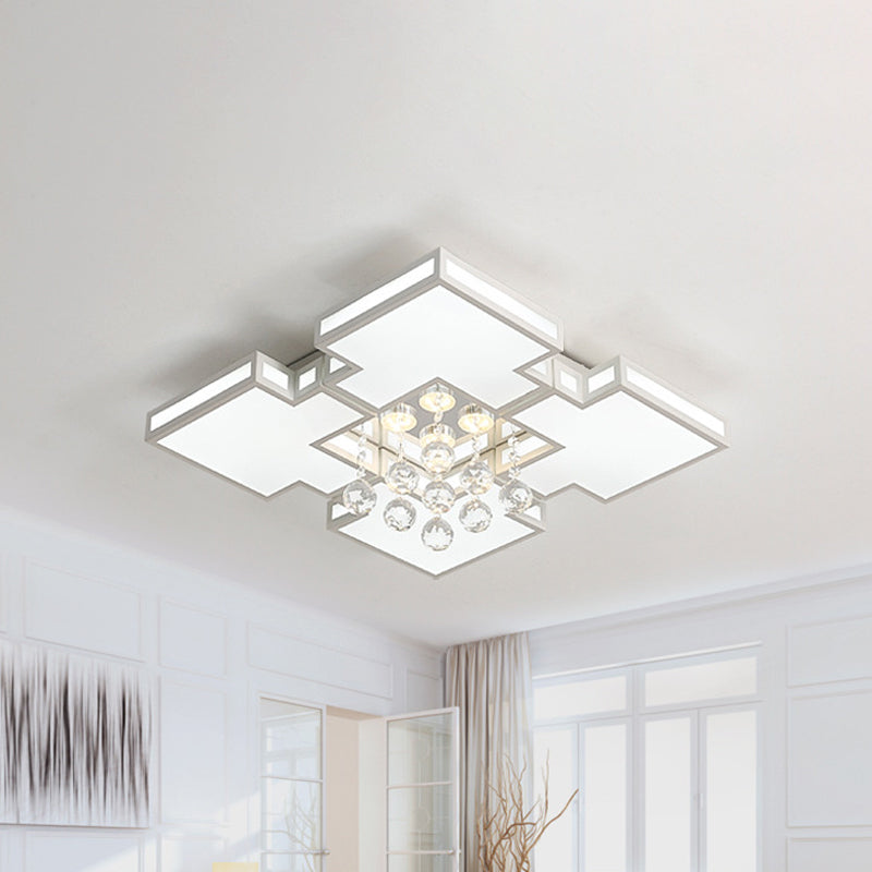 Geometric Ceiling Lamp With Integrated Led And Crystal Ball Accent - 19.5/23.5 Wide White Flush