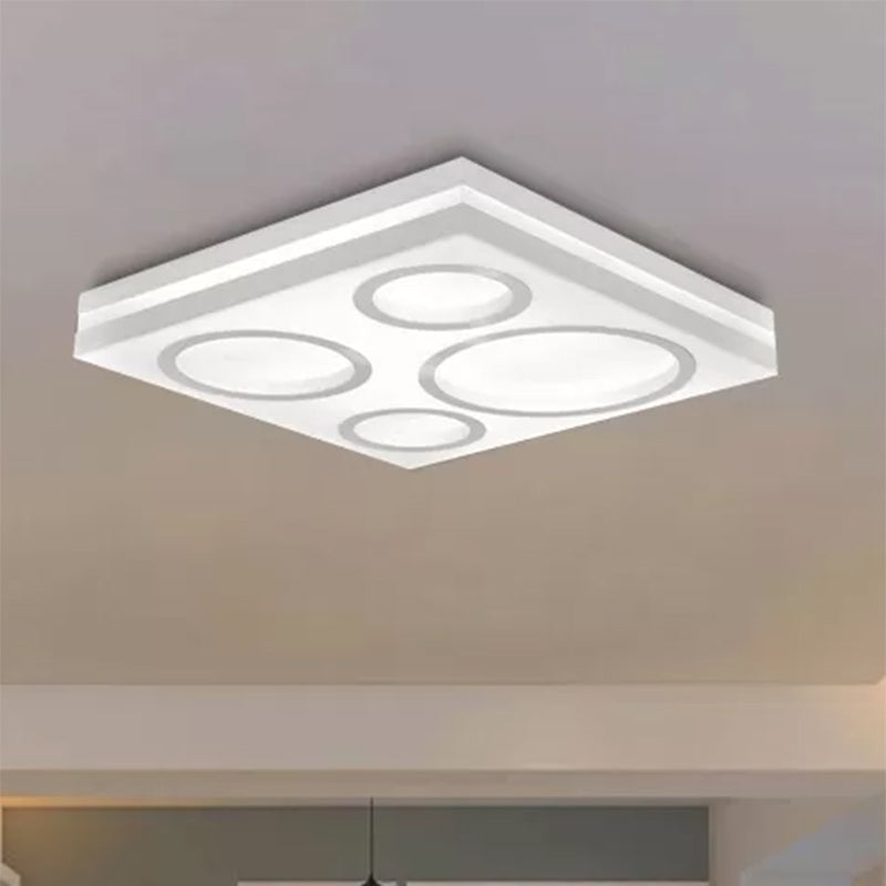 Modern Square Led Ceiling Light With Circular Pattern Acrylic White Finish - Ideal For Living Room