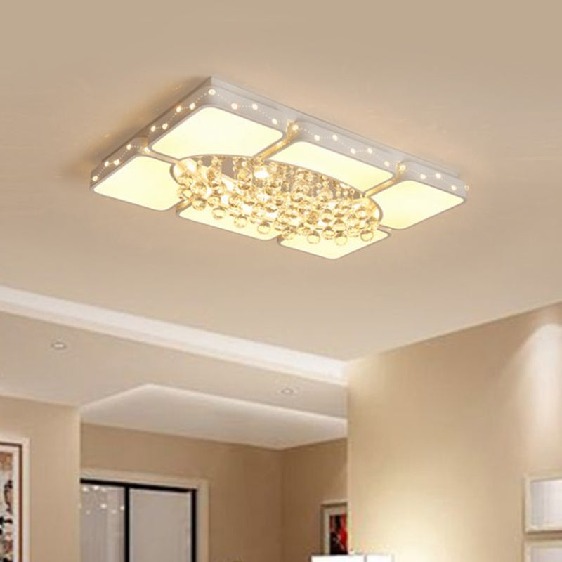 Modern Metal Led Flushmount Lamp With Crystal Ball - White Ceiling Light Fixture
