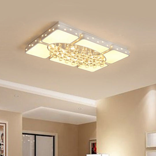 Modern Metal Led Flushmount Lamp With Crystal Ball - White Ceiling Light Fixture