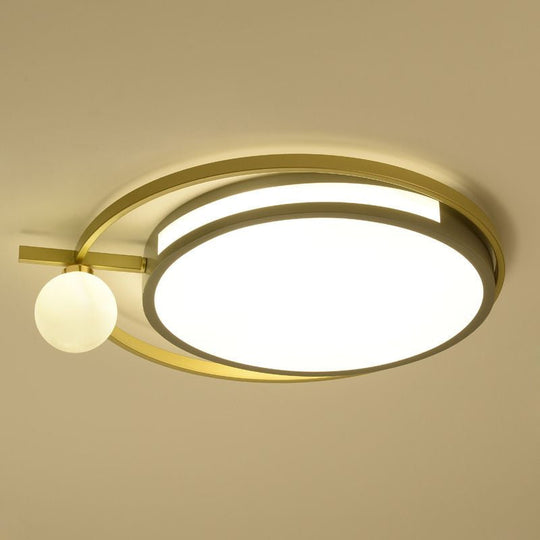 Led Round Flush Light With Nordic Acrylic Globe Shade In Black/Grey