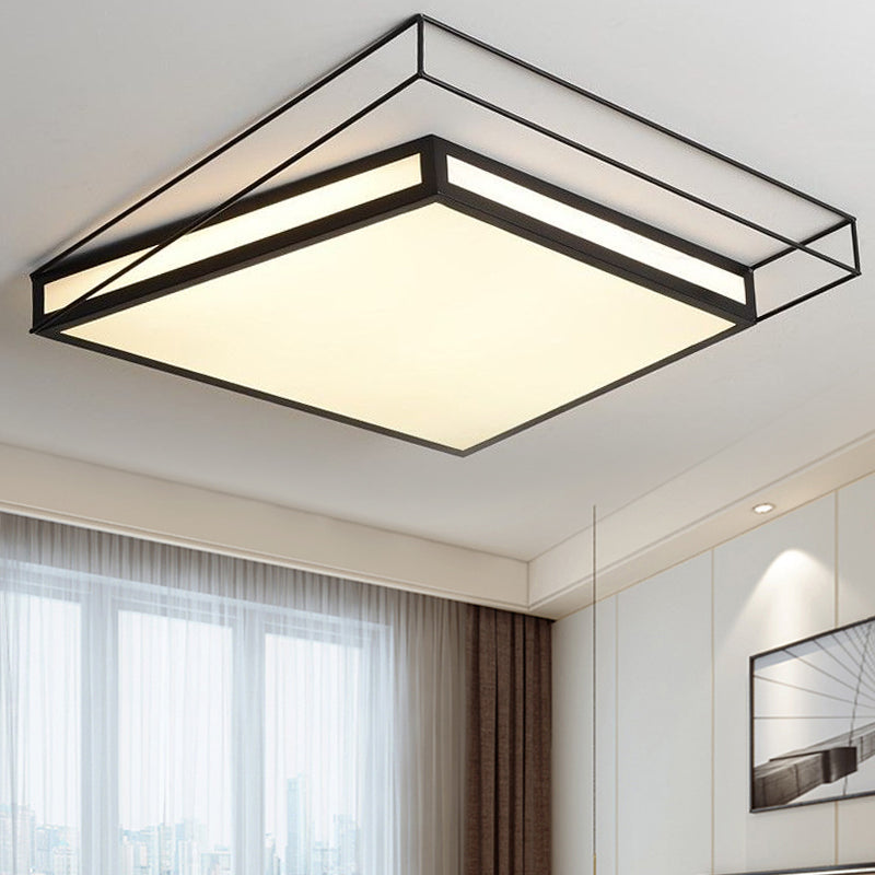 Modern Led Flush Mount Ceiling Light With Hexagon/Square Design Black/Grey Third Gear