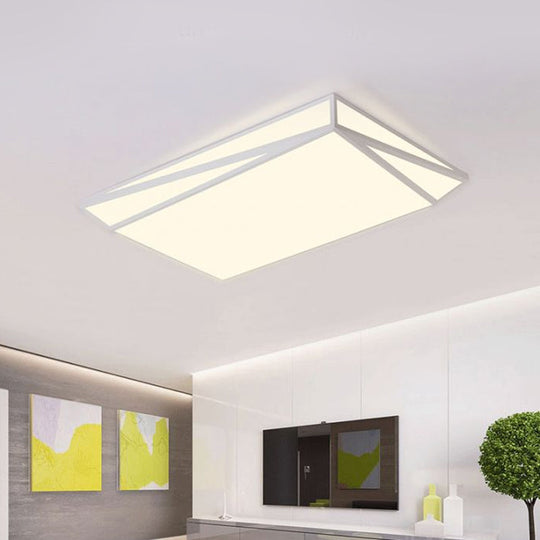 Modern Style Led Ceiling Fixture - White Rectangle Mount Light For Office & Restaurant Use