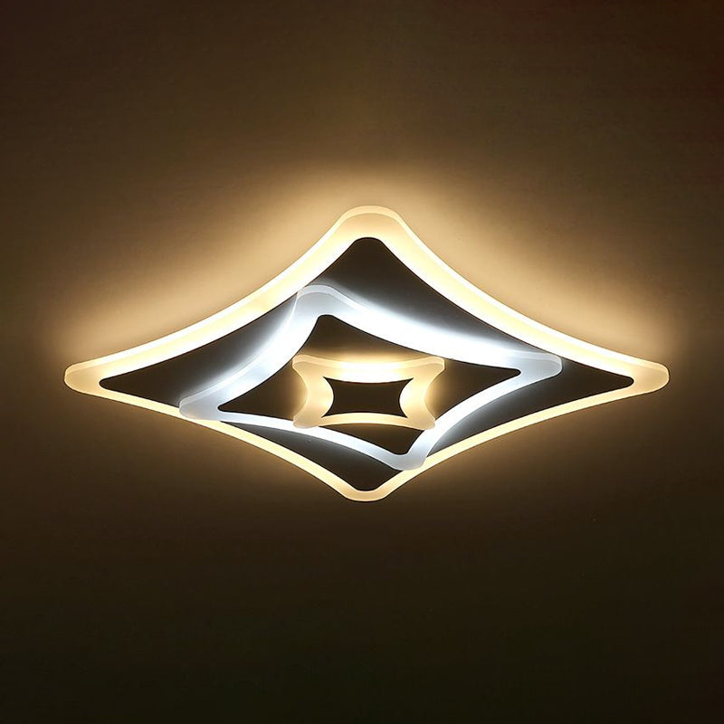 Kid Bedroom White Curved Ceiling Mount Acrylic Lamp - Contemporary Square Design