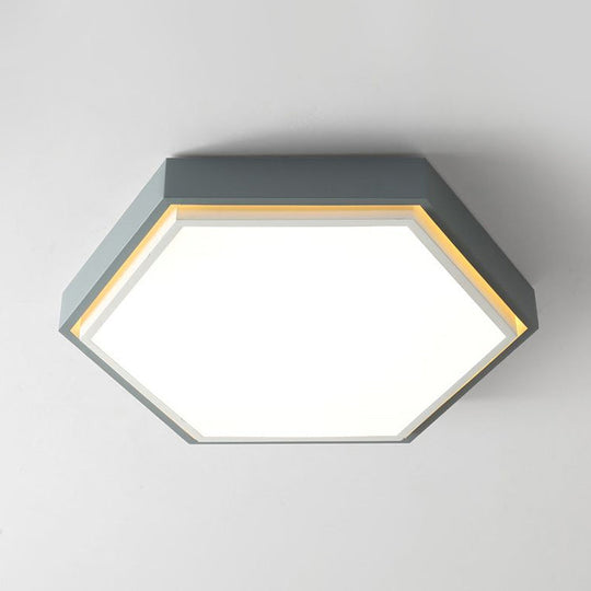 Nordic Hexagon Flushmount Metal Led Ceiling Light - Black/Green/Grey/White 16/19.5 Wide Frosted
