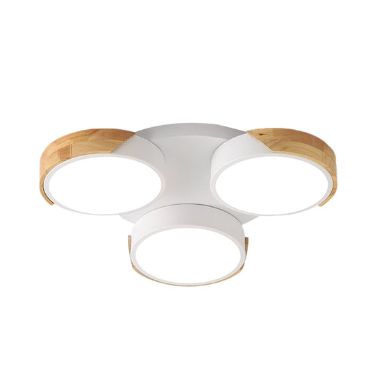 Modern Led Flush Ceiling Light - Nordic Style 3 - Drum Shade Metal Fixture In Green/White For Porch