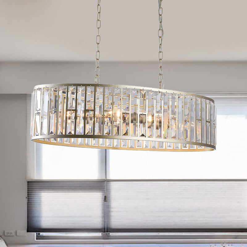 Contemporary Black/Gold Crystal Pendant Light With 6 Prisms - Elliptical Dining Room Island