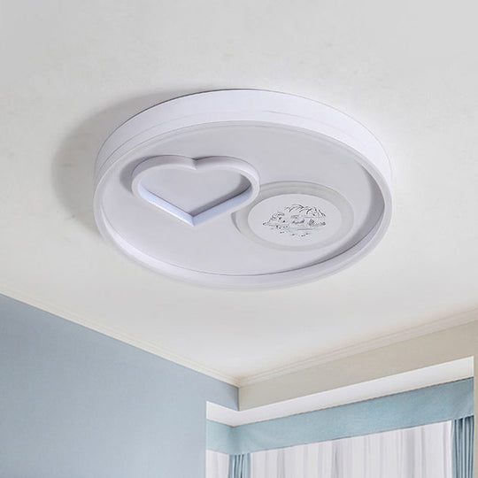 Modern Metal Led Round Flush Light In White/Brown For Living Room Ceiling - Warm/White Indoor